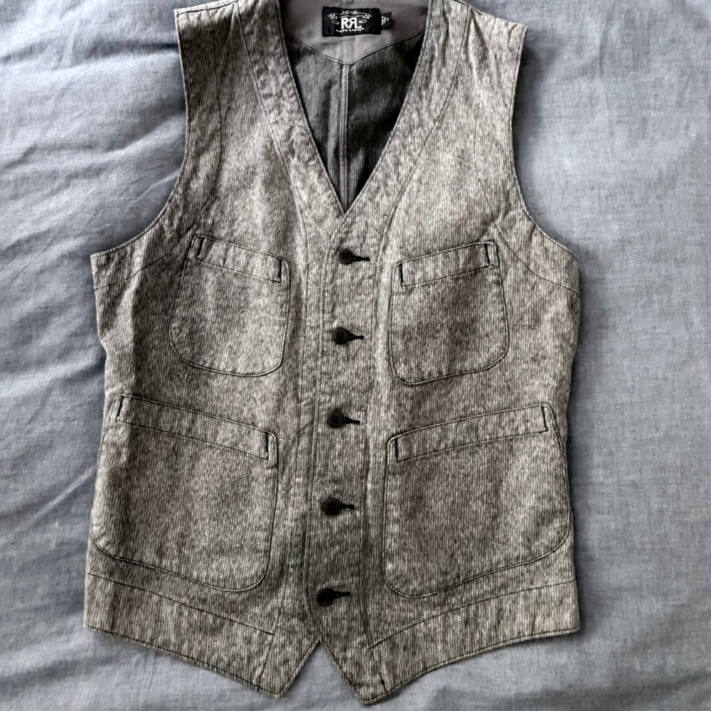 RRL Ralph Lauren Jackson Jaspe Cotton Work Vest Mens Small  Cinch Back Waistcoat